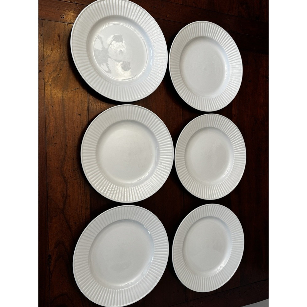 Set Of 6 Claremont by Gibson White Ribbed Dinner Plates